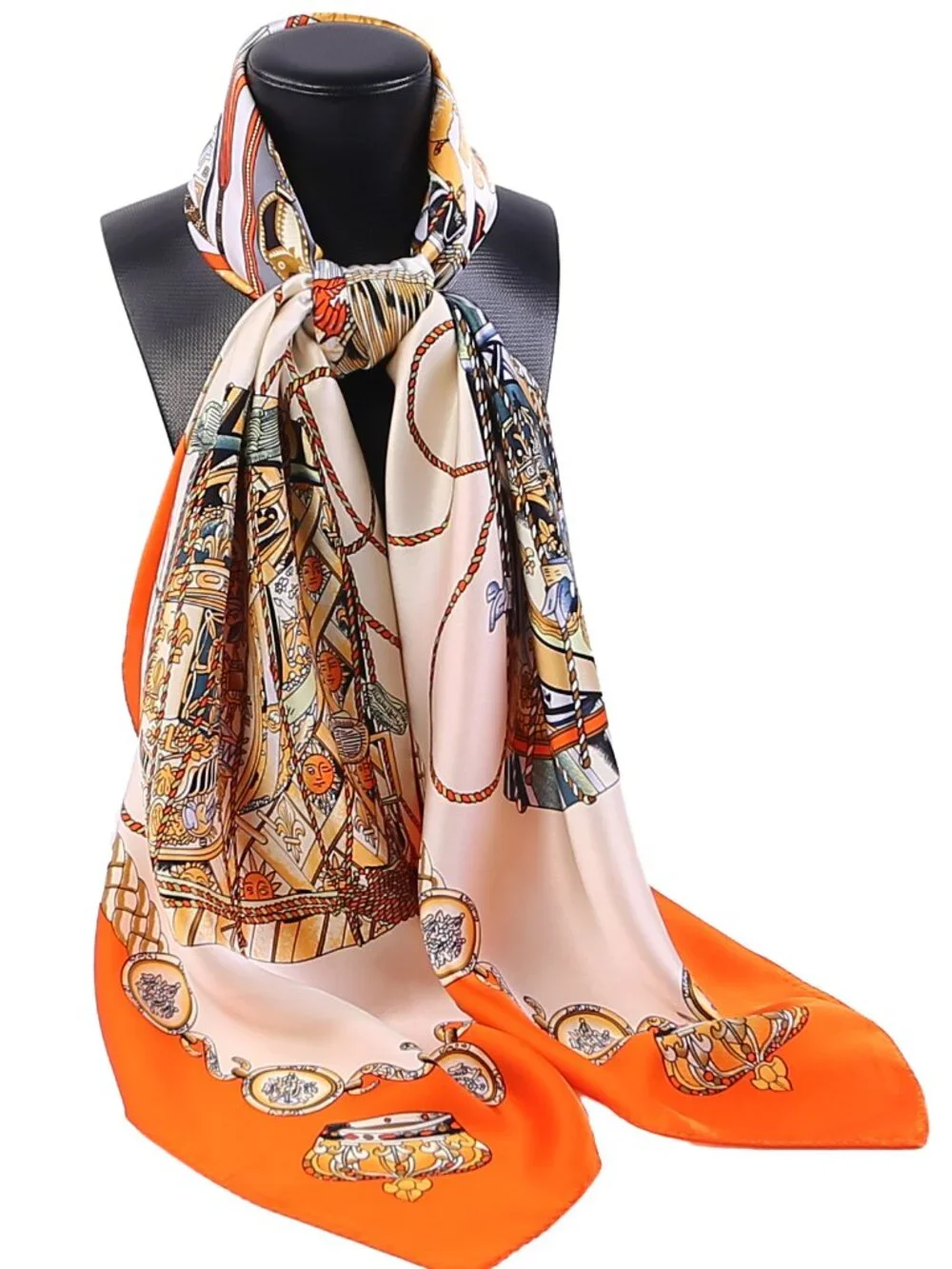 100% Silk Scarves, Extra-Large and XX-Large，Royal Drums, Orange